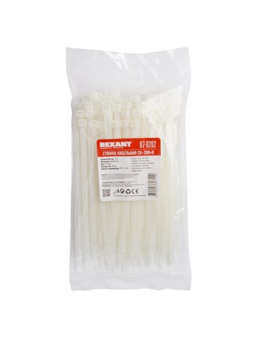 Хомут-стяжка нейлоновый, широкий 8х200 мм белый (100шт/уп) REXANT 07-0202 в Муроме Стяжки-хомуты Pintop.ru