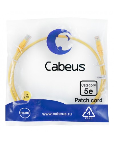 Патч-корд медный U/UTP кат.5е (1м) LSZH (желтый) Cabeus (PC-UTP-RJ45-Cat.5e-1m-YL-LSZH) в Муроме Патчкорды (медные) Pintop.ru