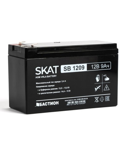 Бастион SKAT SB 1209 АКБ свинцово-кислотная тип AGM 12V 9Ач Iзар. 2,7 А, ножевые клеммы в Муроме Электротехническое оборудование Pintop.ru