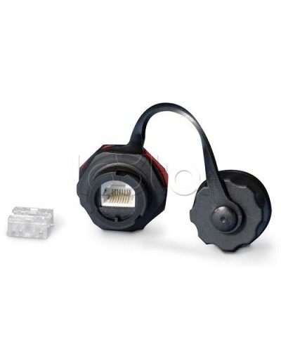 Промышленный модуль Keystone Jack RJ-45 (8P8C), IP67, категория 5e, с защитной крышкой, черный Hyperline KJ-IE-8P8C-C5e-180-BK в Муроме Распределительные коробки Pintop.ru