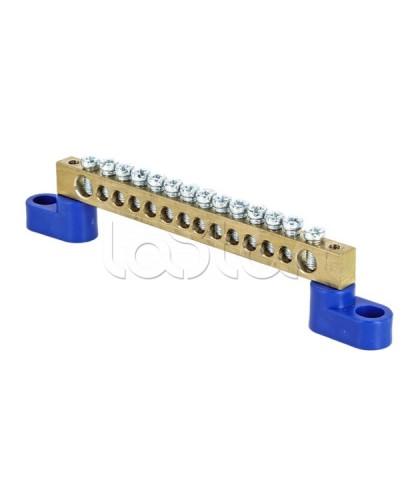 Шина 0 N (6х9мм) 14 отверстий латунь 2 синих угловых изолятора EKF PROxima (sn0-63-14-2) в Муроме Аксессуары для стоек и шкафов Pintop.ru