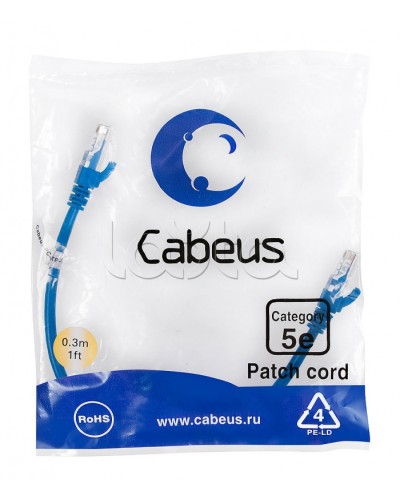 Патч-корд медный U/UTP кат.5е (0,3м) LSZH (синий) Cabeus (PC-UTP-RJ45-Cat.5e-0.3m-BL-LSZH) в Муроме Патчкорды (медные) Pintop.ru