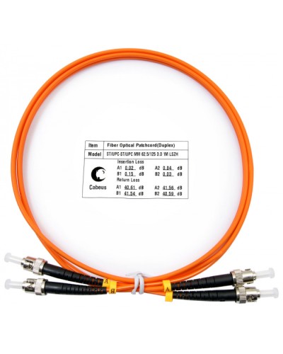 Шнур оптический duplex ST-ST 62,5/125 mm 1м LSZH Cabeus FOP-62-ST-ST-1m в Муроме Патч-корды оптические Pintop.ru