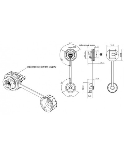 Промышленный модуль Keystone Jack RJ-45 (8P8C) Hyperline (KJ-IE-8P8C-C5e-180-SH-F-BK) в Муроме Патч-корды и пигтейлы Pintop.ru