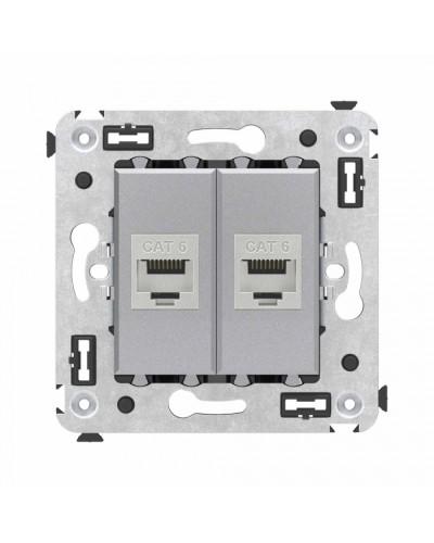 Компьютерная розетка RJ-45 в стену, кат.6 двойная экранированная, Avanti, Закаленная сталь DKC (4404794) в Муроме Розетки компьютерные и телефонные Pintop.ru