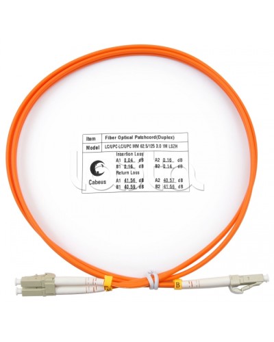 Шнур оптический duplex, LC-LC, 62,5/125 mm, 1м, LSZH Cabeus FOP-62-LC-LC-1m в Муроме Патч-корды оптические Pintop.ru