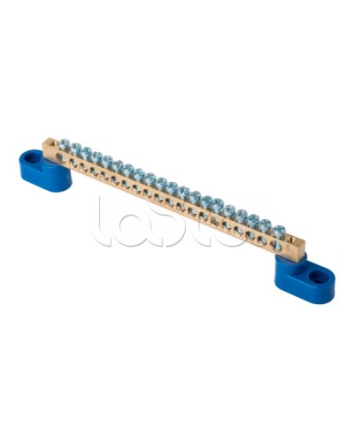 Шина 0 N (6х9мм) 20 отверстий латунь 2 синих угловых изолятора EKF PROxima (sn0-2-63-20) в Муроме Аксессуары для стоек и шкафов Pintop.ru