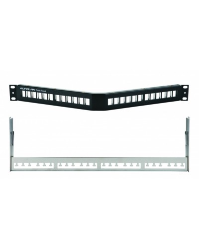 Коммутационная угловая панель 19” наборная, FTP, 1U, 24 порта, черный Eurolan (27A-00-24BL) в Муроме Патч панель Pintop.ru