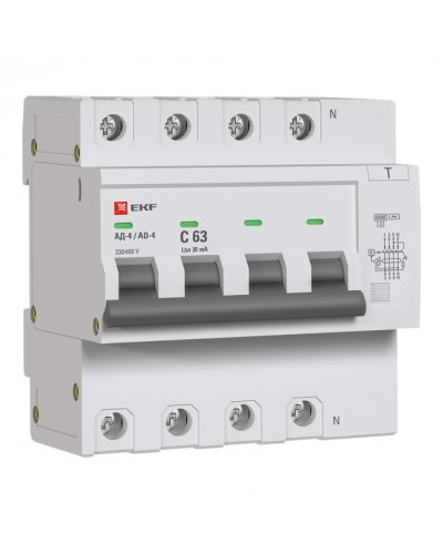 Дифференциальный автомат АД-4 63А/ 30мА (хар. C, AC, электронный) 6кА EKF PROxima (DA4-6-63-30-pro) в Муроме Электротехническое оборудование Pintop.ru