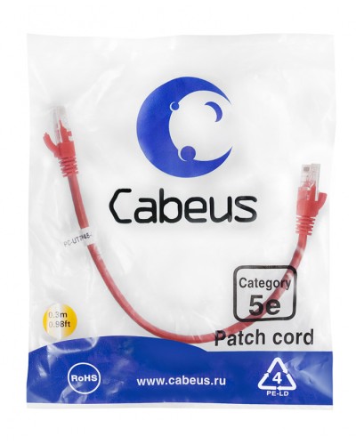 Патч-корд медный U/UTP кат.5е (0,3м) LSZH (красный) Cabeus (PC-UTP-RJ45-Cat.5e-0.3m-RD-LSZH) в Муроме Патчкорды (медные) Pintop.ru