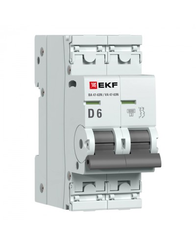 Автоматический выключатель 2P 6А (D) 6кА ВА 47-63N EKF PROxima (M636206D) в Муроме Электротехническое оборудование Pintop.ru