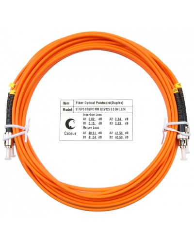 Шнур оптический duplex ST-ST 62,5/125 MM 5 м LSZH Cabeus FOP-62-ST-ST-5M в Муроме Патч-корды оптические Pintop.ru