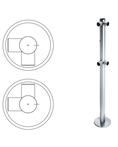 Стойка ограждения L-образная с отверстием под фиксатор, 2 муфты справа (антик серебро) Oxgard в Муроме Ограждения Pintop.ru