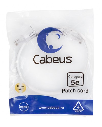 Патч-корд медный U/UTP кат.5е (0,5м) LSZH (белый) Cabeus (PC-UTP-RJ45-Cat.5e-0.5m-WH-LSZH) в Муроме Патчкорды (медные) Pintop.ru