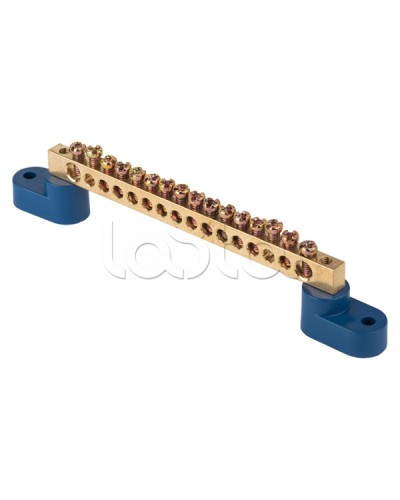 Шина 0 N (8х12мм) 16 отверстий латунь 2 синих угловых изолятора EKF PROxima (sn0-125-16-2) в Муроме Клеммные колодки Pintop.ru