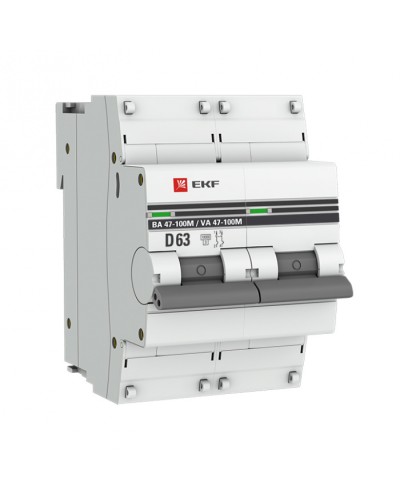 Автоматический выключатель 2P 63А (D) 10kA ВА 47-100M без теплового расцепителя EKF (mcb47100m-2-63D-pro) в Муроме Электротехническое оборудование Pintop.ru