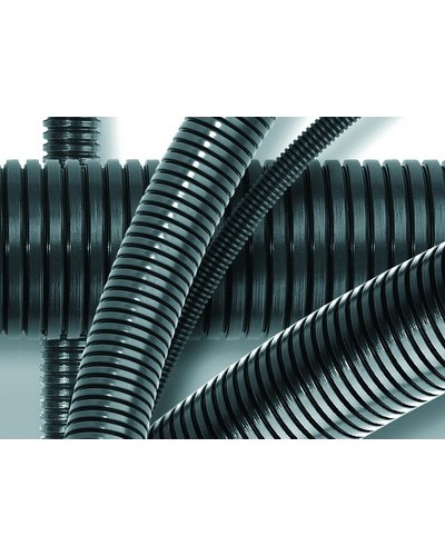 Труба ПА 6 гофр. DN12мм, ПВ-0, Dвн 12,2 мм, Dнар 15,8 мм, цвет тёмно-серый, без протяжки DKC PA601216F0 в Муроме Гладкая труба Pintop.ru