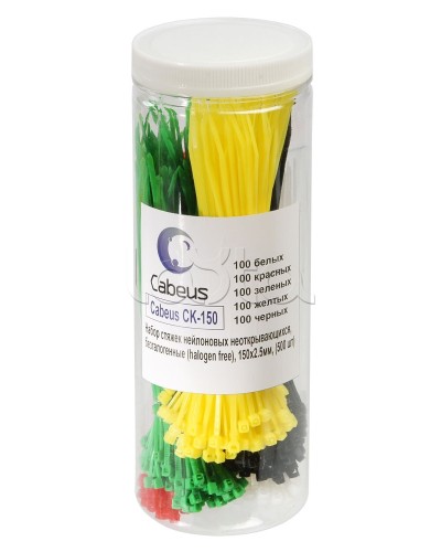 Набор стяжек нейлоновых неоткрывающихся, безгалогенные (halogen free), 150x2.5мм Cabeus CK-150 в Муроме Стяжки-хомуты Pintop.ru