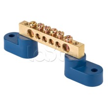 Шина "0" N (8х12мм) 6 отверстий латунь 2 синих угловых изолятора EKF PROxima (sn0-125-06-2)