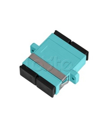 Адаптер NIKOMAX волоконно-оптический, соединительный, многомодовый, стандарта OM3, SC/UPC-SC/UPC, двойной, пластиковый, без шторки, с фланцами, аква, уп-ка 2шт. NIKOMAX (NMF-OA2M3-FN-SCU-SCU-AQ-2) в Муроме Проходные адаптеры и розетки оптические Pint