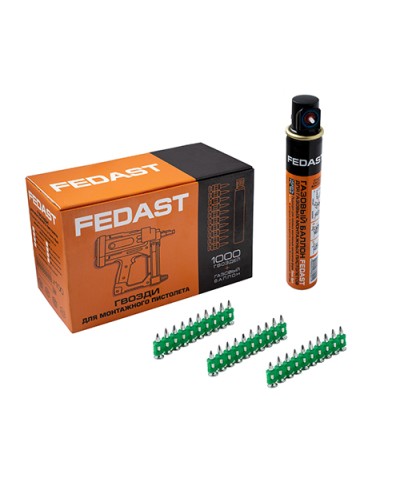 Гвозди 3.0*19 мм усиленные для монтажного пистолета в комплекте с газовым баллоном 165 мм FEDAST (fd3019egfc) в Муроме Крепеж: Дюбели, шурупы, саморезы Pintop.ru