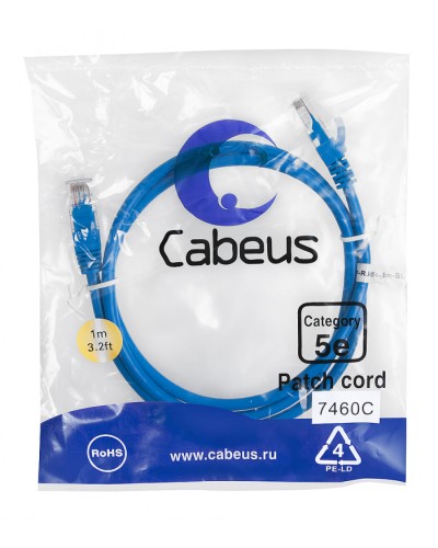 Патч-корд медный U/UTP категория 5е (1м) LSZH (синий) Cabeus (PC-UTP-RJ45-Cat.5e-1m-BL-LSZH) в Муроме Патчкорды (медные) Pintop.ru