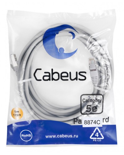 Патч-корд медный F/UTP кат.5е (10м) PVC (серый) Cabeus (PC-FTP-RJ45-Cat.5e-10m) в Муроме Патчкорды (медные) Pintop.ru