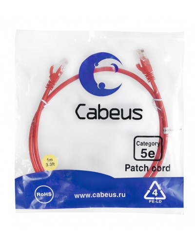 Патч-корд медный U/UTP кат.5е (1м) LSZH (красный) Cabeus (PC-UTP-RJ45-Cat.5e-1m-RD-LSZH) в Муроме Патч-корды и пигтейлы Pintop.ru