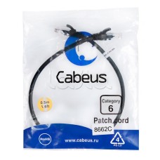Патч-корд UTP, категория 6, 0.5 м, неэкранированный, черный Cabeus PC-UTP-RJ45-Cat.6-0.5m-BK