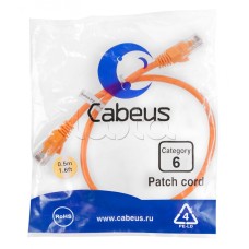 Патч-корд UTP, категория 6, 0.5 м, неэкранированный, оранжевый Cabeus PC-UTP-RJ45-Cat.6-0.5m-OR