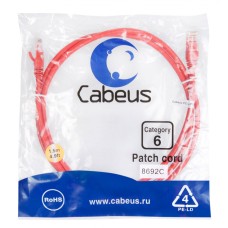 Патч-корд UTP, категория 6, 1.5 м, неэкранированный, красный Cabeus PC-UTP-RJ45-Cat.6-1.5m-RD