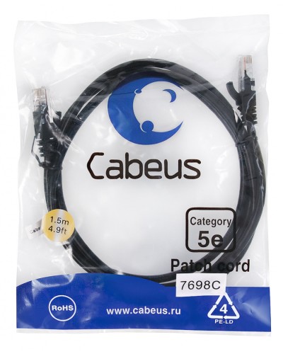 Патч-корд медный U/UTP кат.5е (1,5м) LSZH (черный) Cabeus (PC-UTP-RJ45-Cat.5e-1.5m-BK-LSZH) в Муроме Патчкорды (медные) Pintop.ru