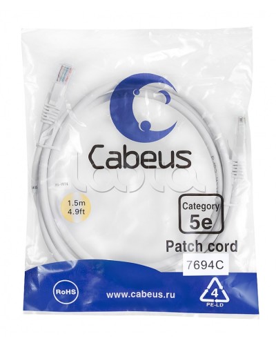 Патч-корд медный U/UTP кат.5е (1,5м) LSZH (белый) Cabeus (PC-UTP-RJ45-Cat.5e-1.5m-WH-LSZH) в Муроме Патчкорды (медные) Pintop.ru