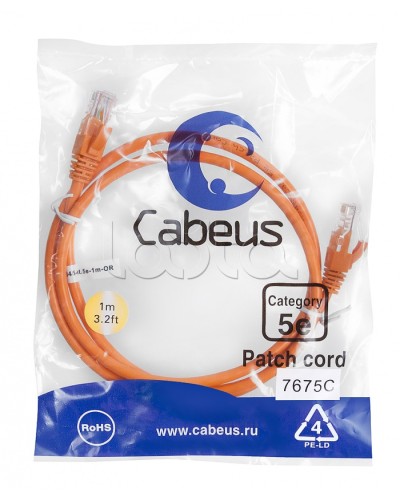 Патч-корд медный U/UTP кат.5е (1м) LSZH (оранжевый) Cabeus (PC-UTP-RJ45-Cat.5e-1m-OR-LSZH) в Муроме Патчкорды (медные) Pintop.ru