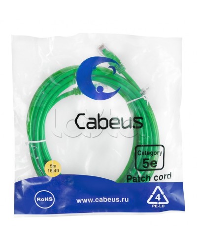 Патч-корд медный U/UTP кат.5е (5м) LSZH (зеленый) Cabeus (PC-UTP-RJ45-Cat.5e-5m-GN-LSZH) в Муроме Патчкорды (медные) Pintop.ru