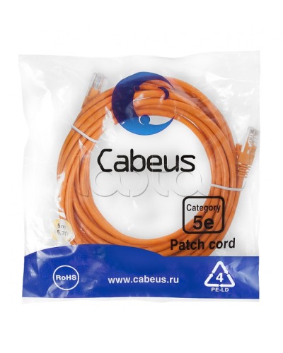 Патч-корд медный U/UTP кат.5е (5м) LSZH (оранжевый) Cabeus (PC-UTP-RJ45-Cat.5e-5m-OR-LSZH) в Муроме Патчкорды (медные) Pintop.ru