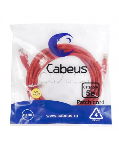 Патч-корд медный U/UTP кат.5е (5м) LSZH (красный) Cabeus (PC-UTP-RJ45-Cat.5e-5m-RD-LSZH) в Муроме Патчкорды (медные) Pintop.ru