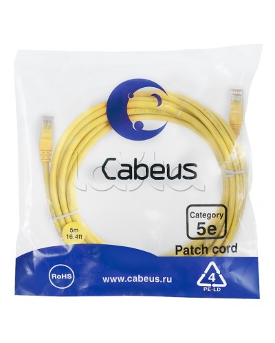 Патч-корд медный U/UTP кат.5е (5м) LSZH (желтый) Cabeus (PC-UTP-RJ45-Cat.5e-5m-YL-LSZH) в Муроме Патчкорды (медные) Pintop.ru