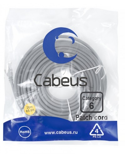Патч-корд медный U/UTP кат.6 (20м) LSZH (серый) Cabeus (PC-UTP-RJ45-Cat.6-20m-LSZH) в Муроме Патчкорды (медные) Pintop.ru