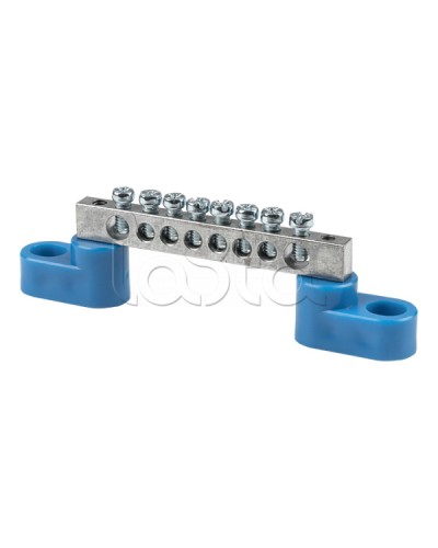 Шина 0 N (6x9мм) 8 отв. цинк 2 синих угловых изолятора EKF (sn1-63-08-2) в Муроме Аксессуары для стоек и шкафов Pintop.ru