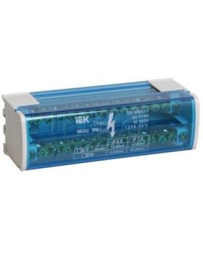 Шина «N» нулевая на DIN-рейку в корпусе 2Х15 групп IEK YND10-2-15-125 в Муроме Аксессуары для стоек и шкафов Pintop.ru