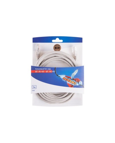 Патч-корд U/UTP RJ45-RJ45, CAT 5e, PVC, серый, 5м REXANT 06-3204 в Муроме Патчкорды (медные) Pintop.ru
