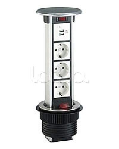 Блок розеточный встраеваемый в стол, 4 поста (45х45) IP54, с выключателем нагрузки (алюм+латунь) Экопласт 70344 в Муроме Блоки розеток Pintop.ru