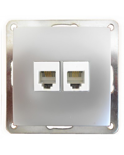 Розетка телефонная двойная 2хRJ-11 с накладкой (серебристый металлик) LK60 (865603) в Муроме Розетки компьютерные и телефонные Pintop.ru