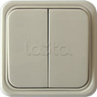 Выключатель двухклавишный открытой установки Экопласт, схема 5, (бежевый)