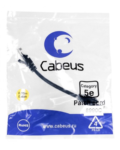 Патч-корд медный U/UTP кат.5е (0,15м) LSZH (черный) Cabeus (PC-UTP-RJ45-Cat.5e-0.15m-BK-LSZH) в Муроме Патчкорды (медные) Pintop.ru