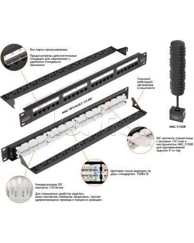 Патч-панель 19, 1U, 24xRJ45 NIKOMAX (NMC-RP24UD2-1U-BK) в Муроме Патч панель Pintop.ru