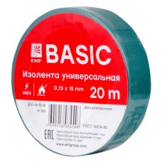 Изолента класс В (0,13х15мм) (20м.) зеленая EKF Basic (plc-iz-b-g)