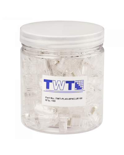 Коннектор RJ45 UTP 8P8C, универсальный, cat.5e, 100 шт. в банке TWT-PL45-8P8C/JR100 в Муроме Коннекторы и разъемы Pintop.ru
