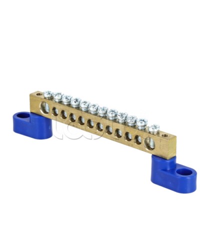 Шина 0 N (8х12мм) 12 отверстий латунь 2 синих угловых изолятора EKF PROxima (sn0-125-12-2) в Муроме Клеммные колодки Pintop.ru